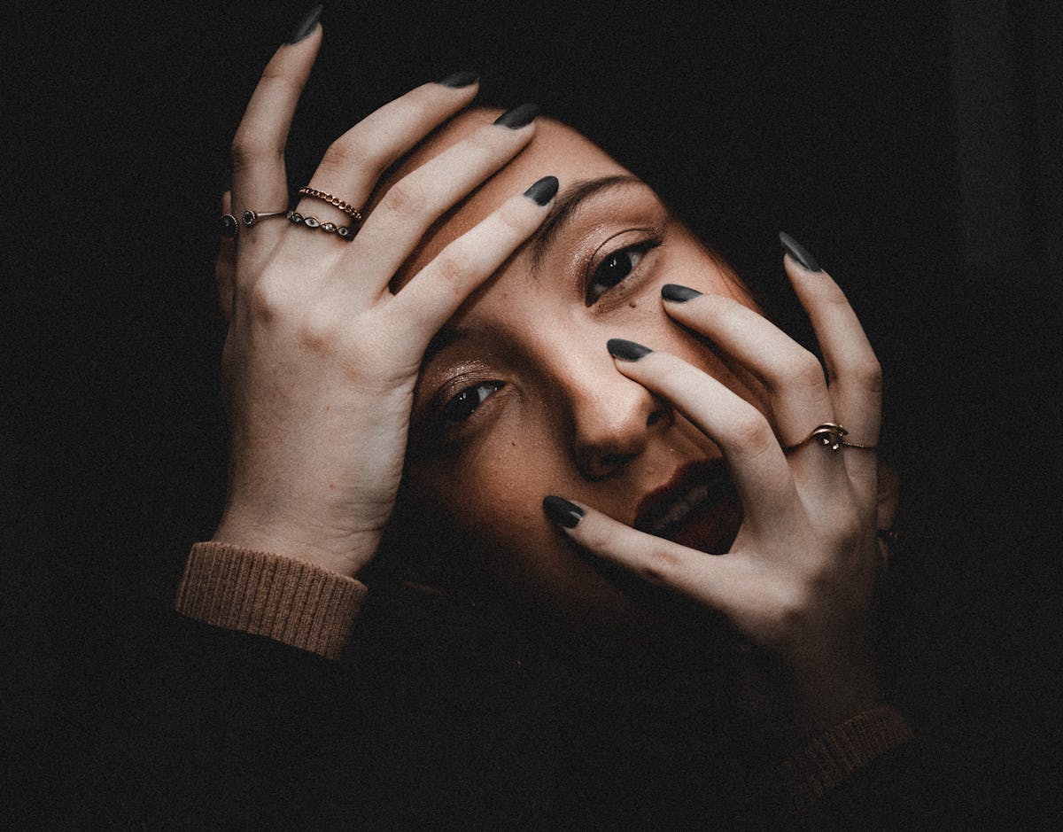 Close-Up Photo of a Man Covering His Face with His Hand with Rings ...