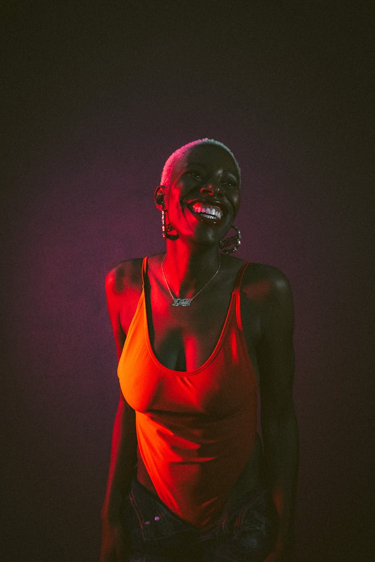 Laughing Woman Wearing A Bodysuit