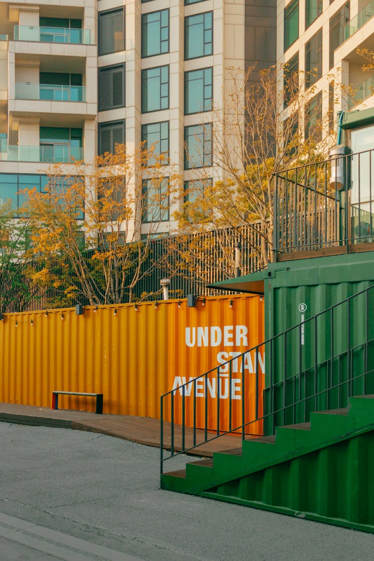 Orange And Green Wall In Town