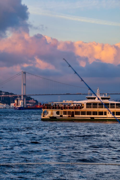 Tourist on a Boat Ride on the Bosphorus Strait in Istanbul 