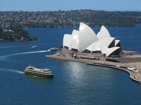 Ferryboat Cruising Near the Sydney Opera House