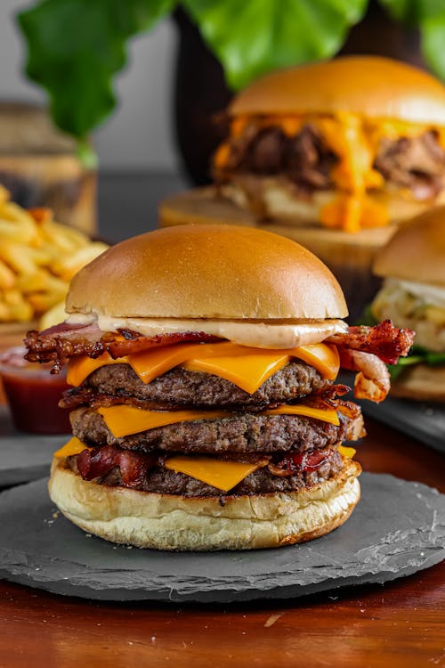 Tasty Big Hamburger on Table