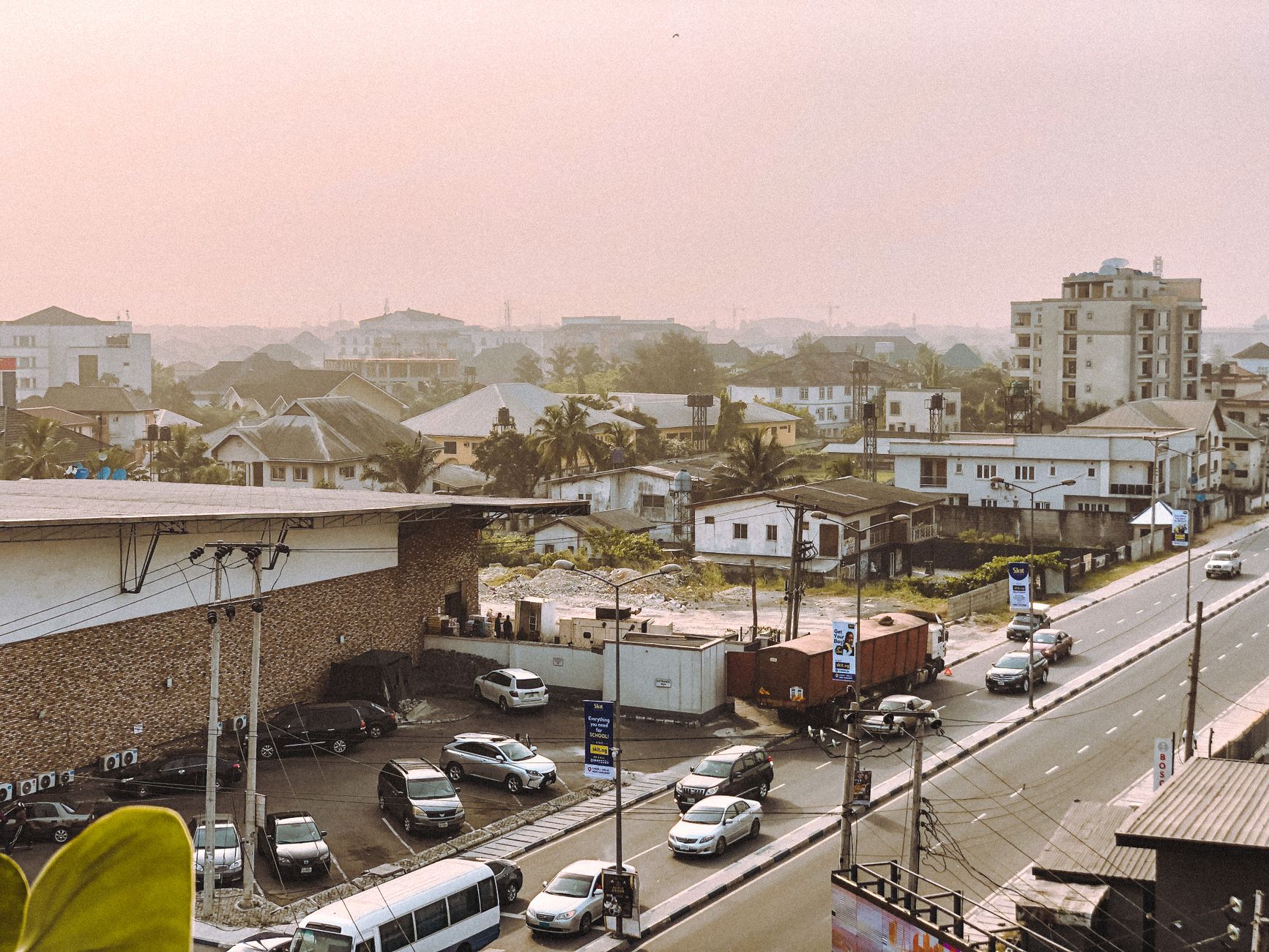 Skyline view of Lekki high-rises at dusk from a rooftop