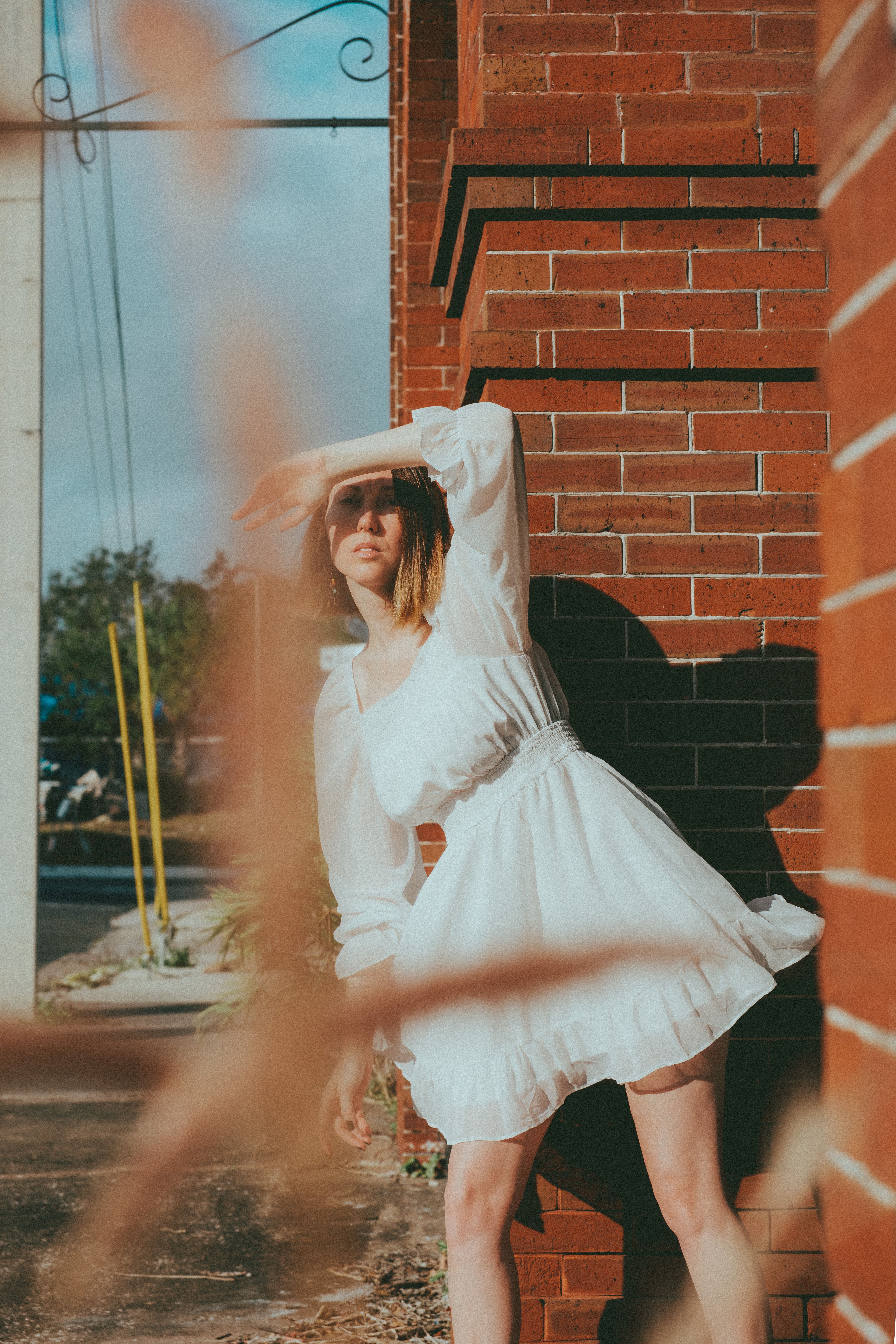 White Puff-Sleeve Mini Dress
