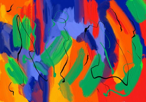 A colorful abstract painting featuring bold brush strokes and vivid colors, perfect for modern decor.