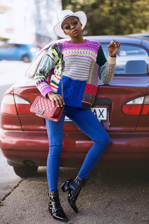 Woman Wearing Colorful Sweater