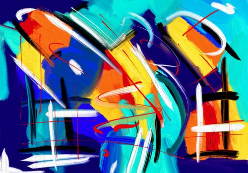 Free Dynamic abstract art featuring bold, colorful brushstrokes and geometric patterns. Stock Photo