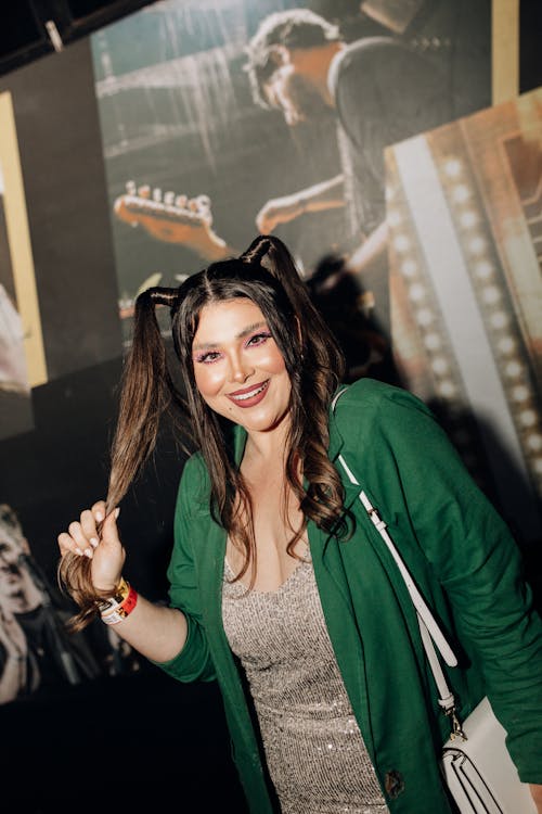 Woman Wearing a Green Cardigan