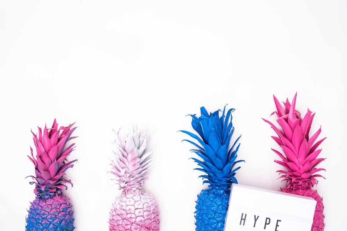 Free Pink, White, and Blue Pineapples Stock Photo