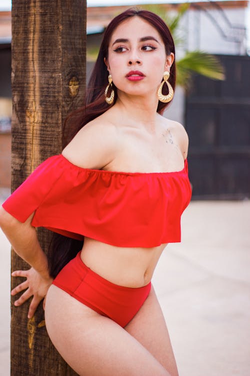 Free Photograph of a Woman in a Red Bikini Posing Stock Photo