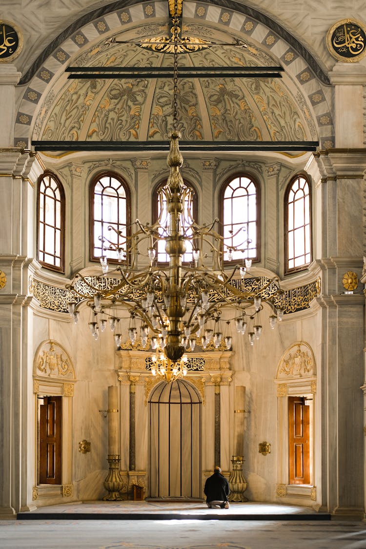 Golden Chandelier In Mosque