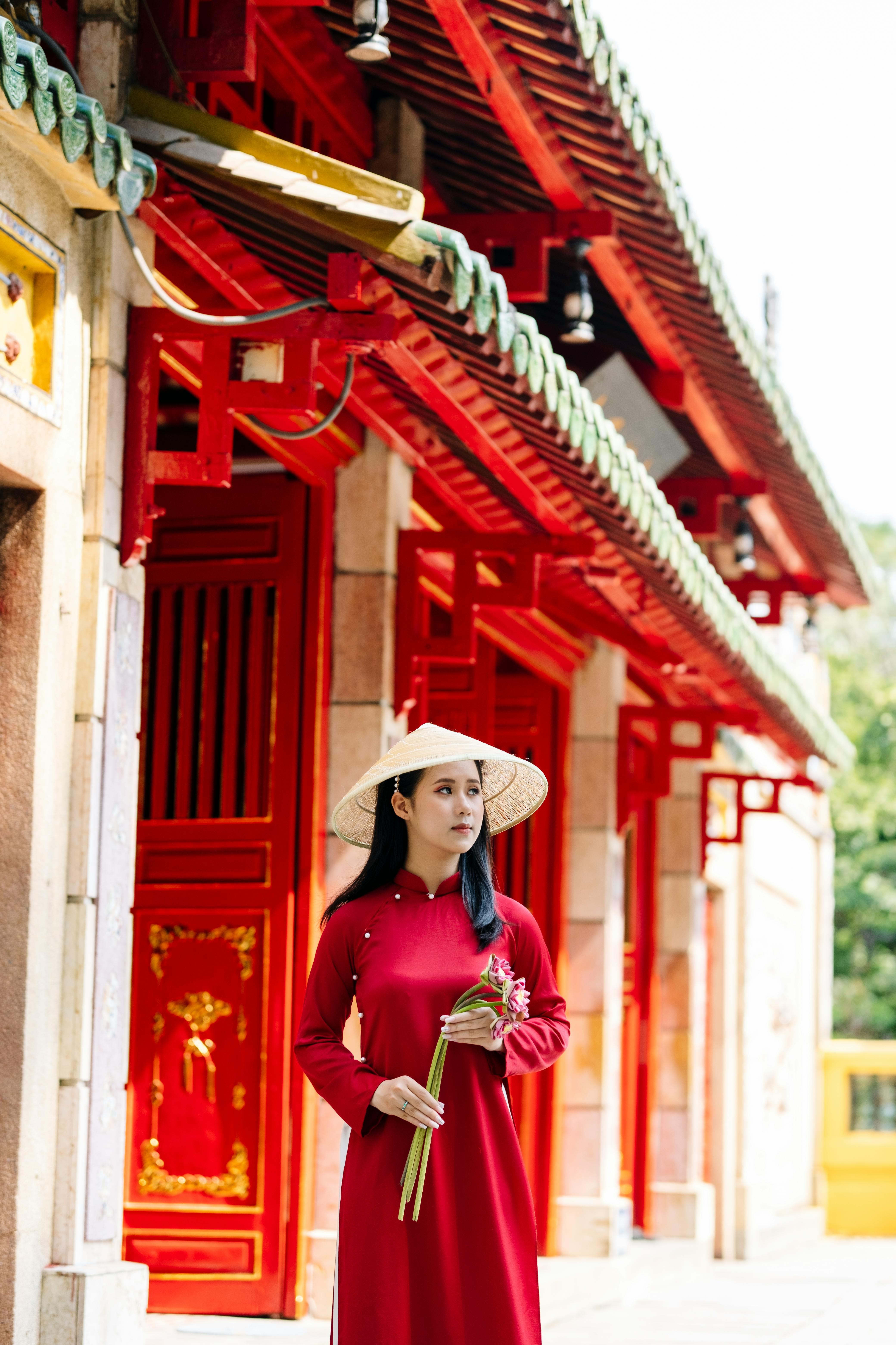 Woman in Red Dress in Pagoda · Free Stock Photo