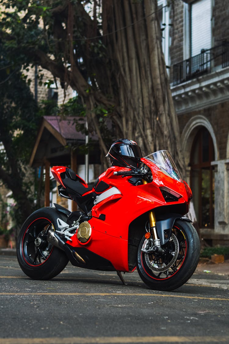 Red Motorbike At The Parking Lot