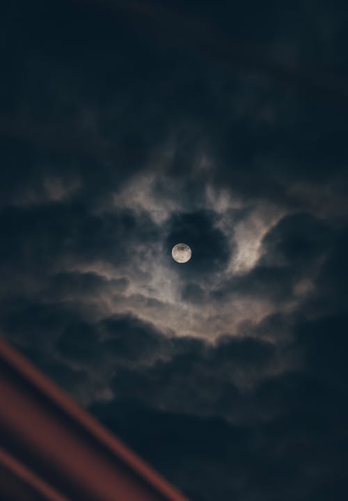 Free Full Moon among Clouds on a Night Sky  Stock Photo