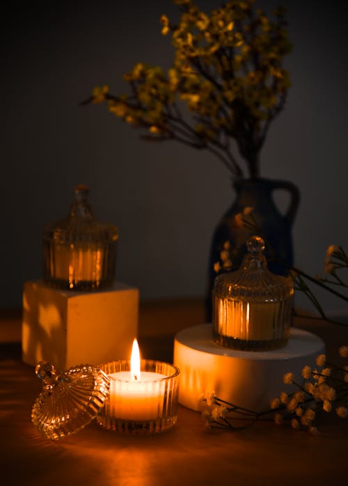 Free Candles in Glass Container Stock Photo