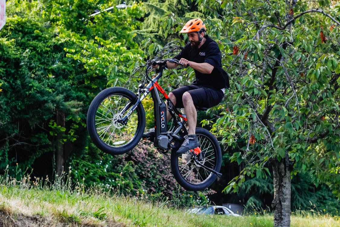 man riding electric mountain bike