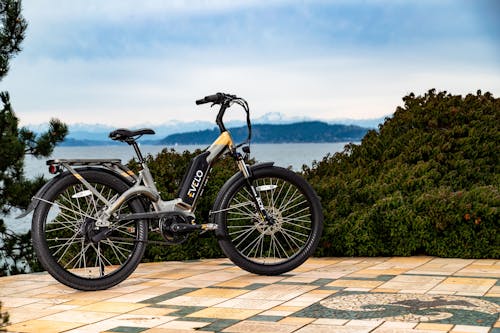 Black Electric Bike on Tiled Floor