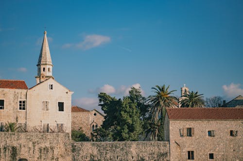 Old Stone Buildings on Blue Sky