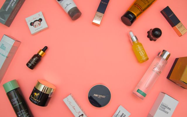 A product range laid out for launch photography