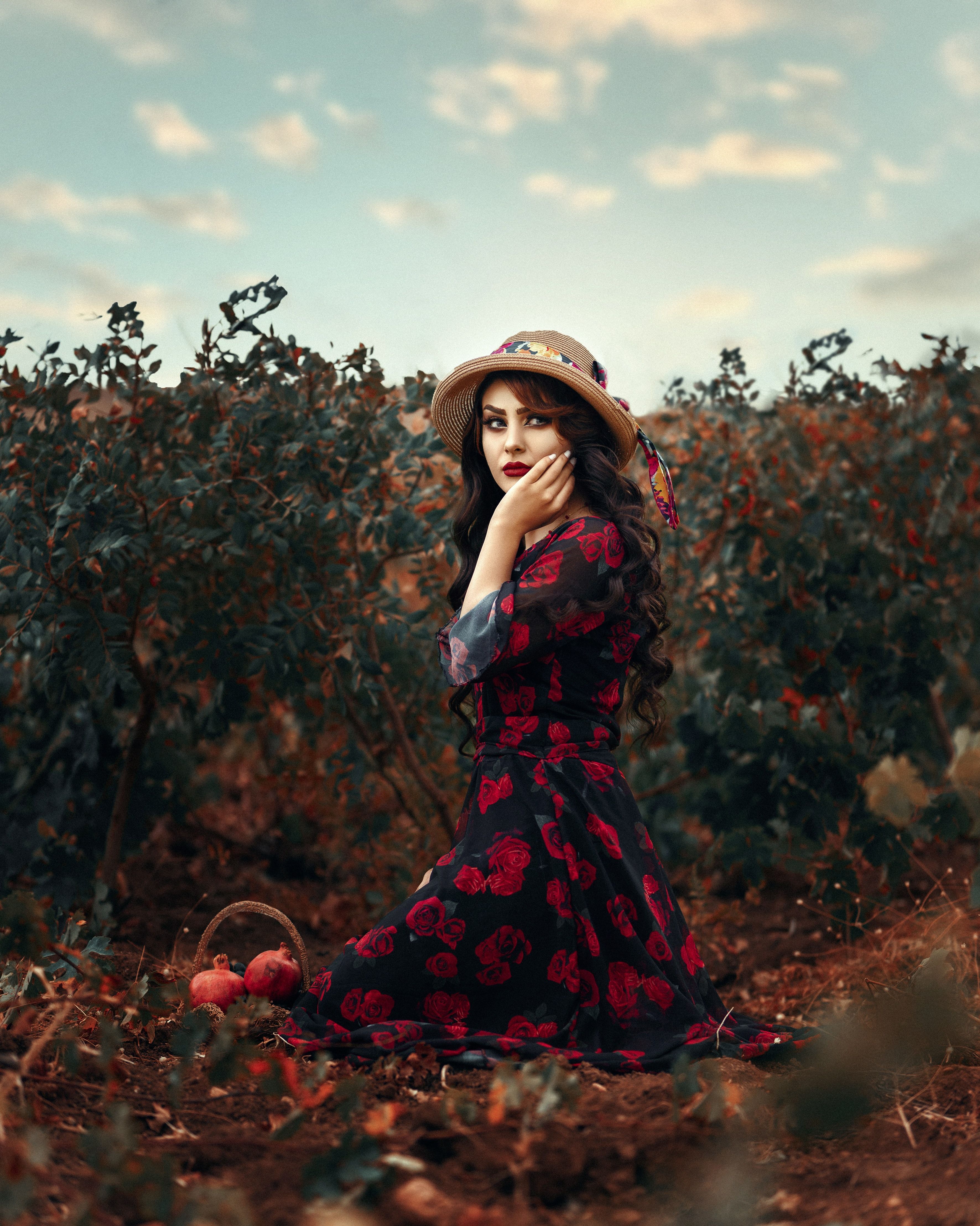 Dark Floral Midi Dress in Winter