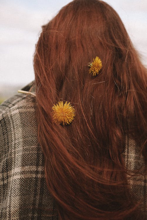 Yellow Flowers on Woman's Hair