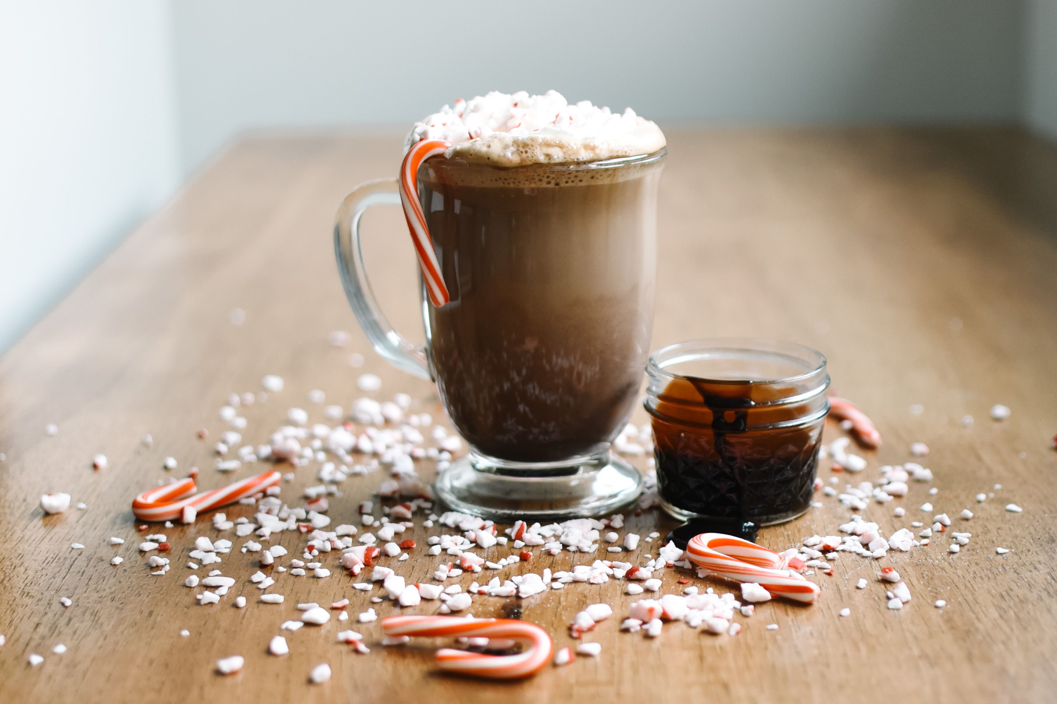Two glasses of Chocolate Peppermint Soda with crushed candy rims