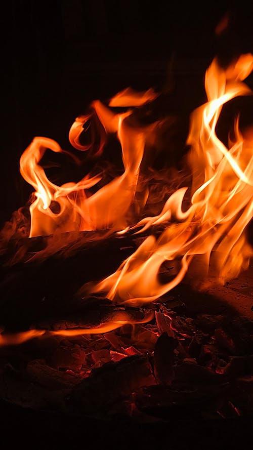 A Blazing Fire in Close-up Shot