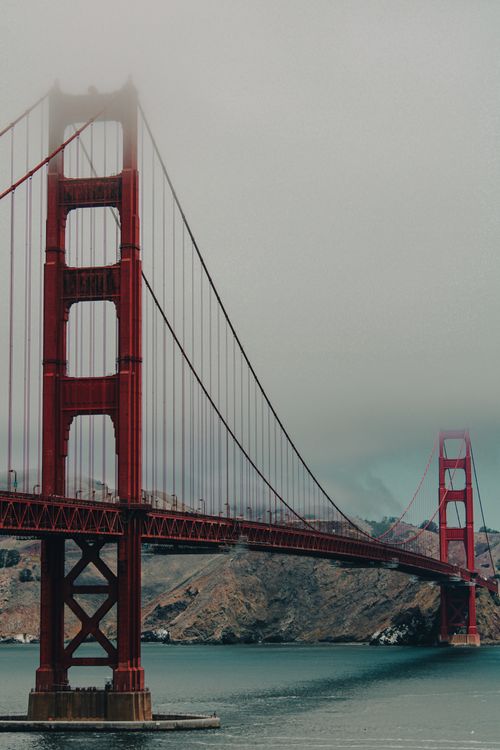 Free A foggy day showcasing the iconic Golden Gate Bridge in San Francisco, California. Stock Photo
