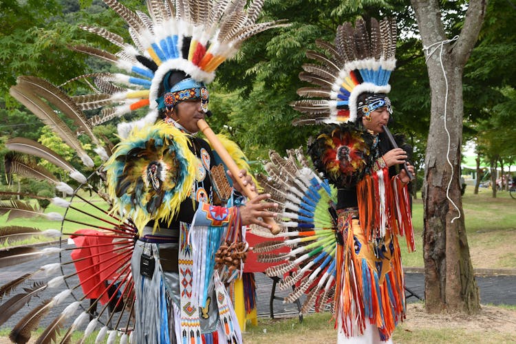 Aboriginal Dancers In Costumes With Feathers