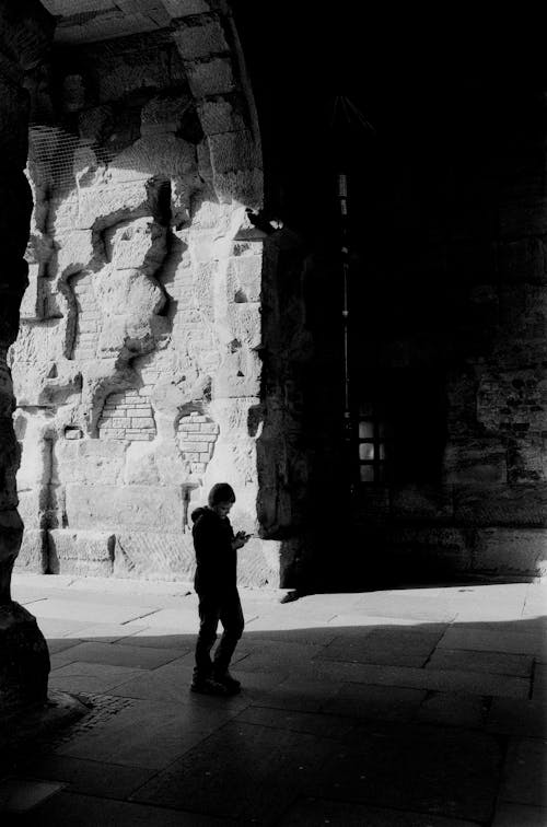Silhouette of Person in Temple
