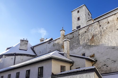 Facade of the Hohensalzburg Fortress under Blue Sky, Salzburg, Austria