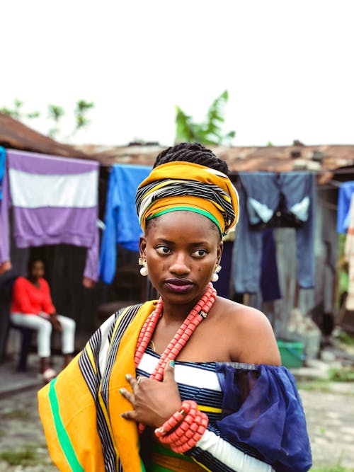 Woman in Headscarf and Dress