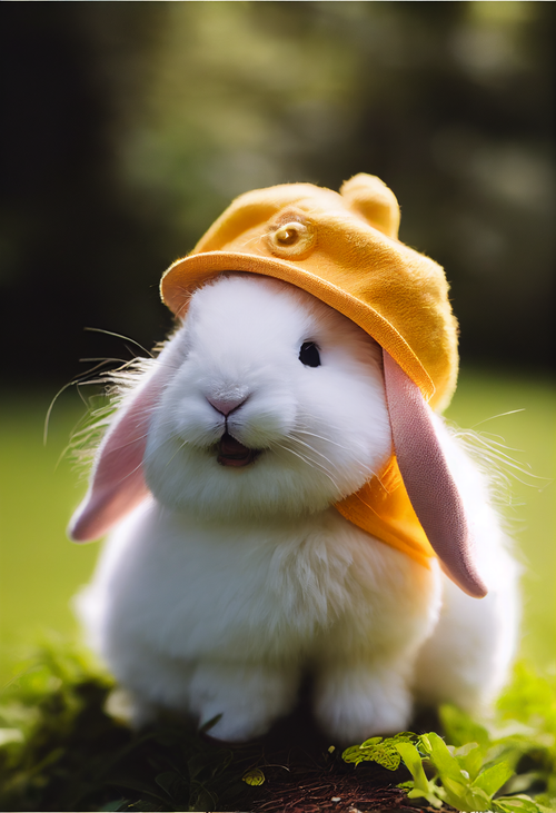 Free Fluffy White Bunny wearing Orange Cap Stock Photo