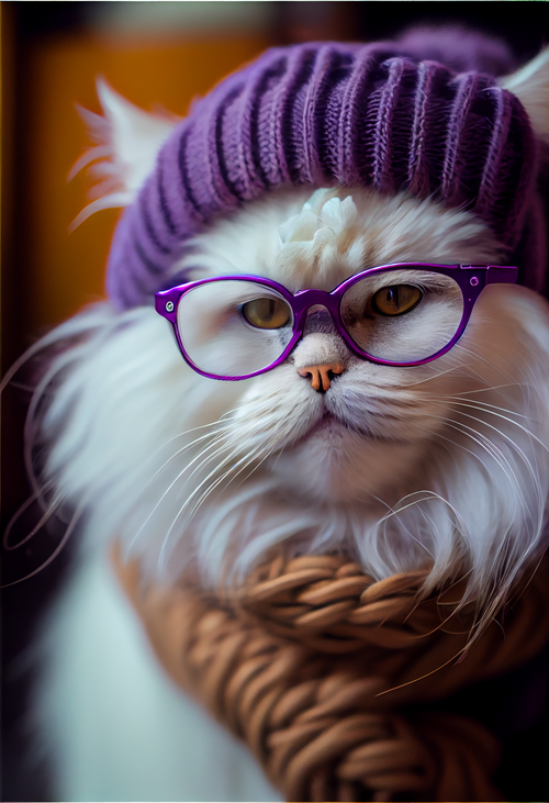Free Fluffy Hairy White Cat Wearing Purple Cap Stock Photo