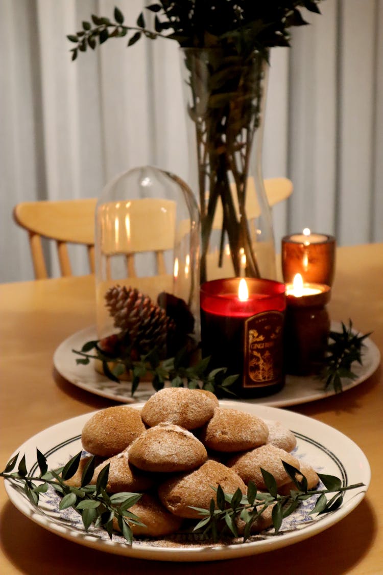 Pastries On Decorated For Christmas Table