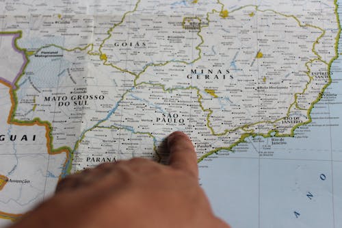 Free stock photo of brazil, brazil s map, finger pointing