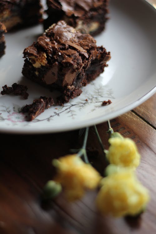 Close-up of a Chocolate Brownie on a Plate