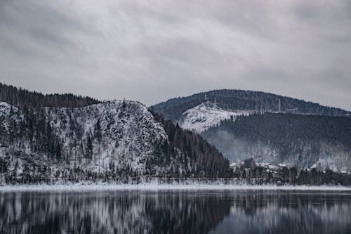 Free Mountains Reflection in Lake in Winter Nature Stock Photo