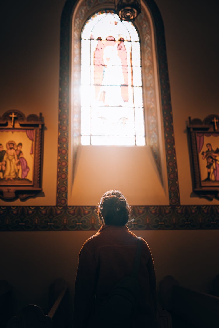 Back View Of A Woman Standing In Front Of The Window 