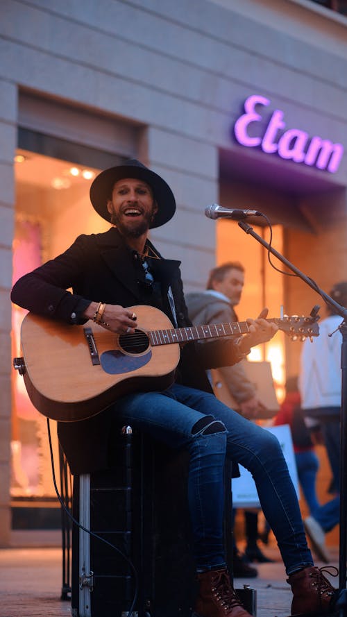 Smiling Street Musician in Town