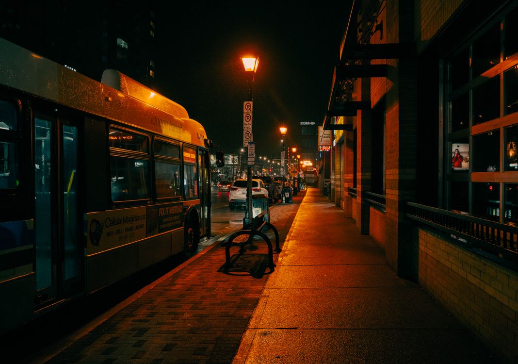 Bus View Night Bus On Bus Stop at Night · Free Stock Photo