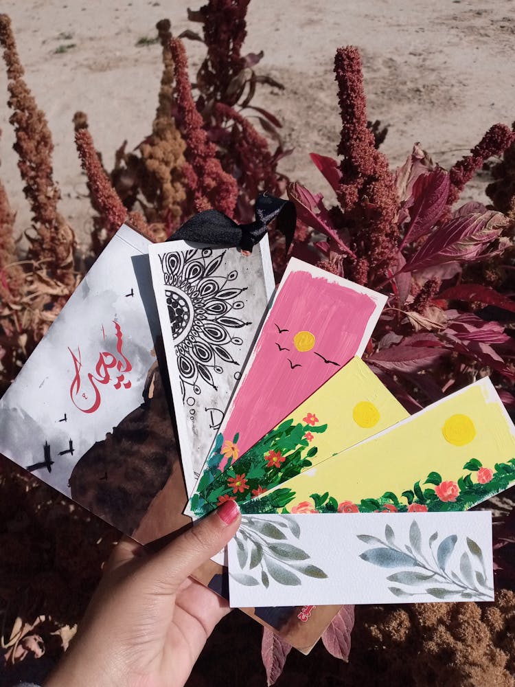 Woman Hand Holding Colorful Cards