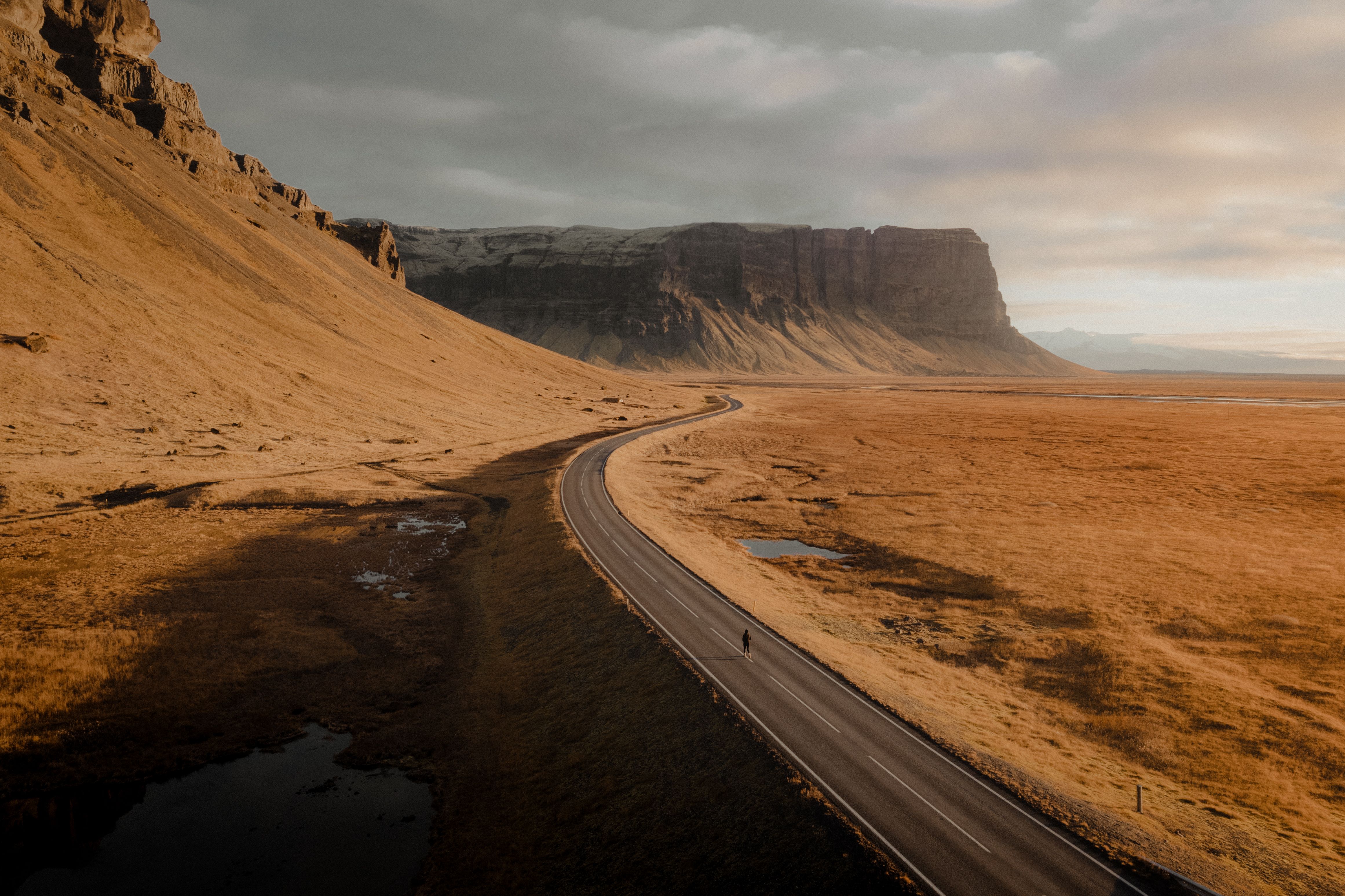 Breathtaking view of a winding road through Iceland's stunning landscape, captured near Kálfafell.