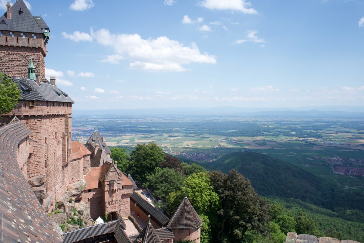 Haut-Koenigsbourg castle above the Alsace plain