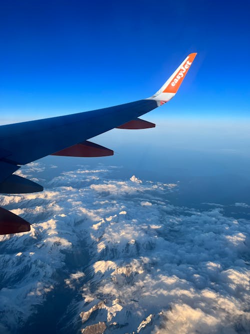 Free Wing of Flying Airplane Stock Photo