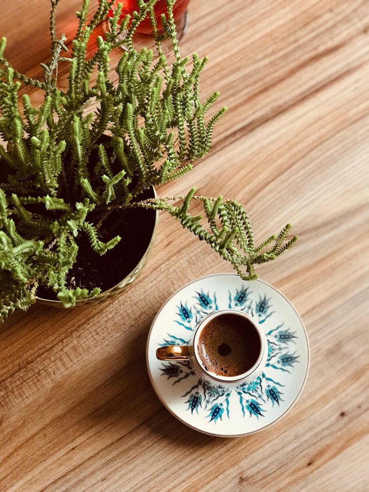 Black Coffee In A Cup On A Table 