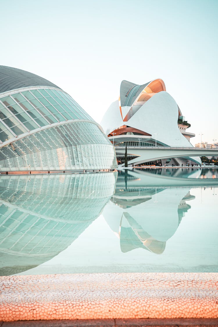 Clear Sky Over Futuristic Buildings In City