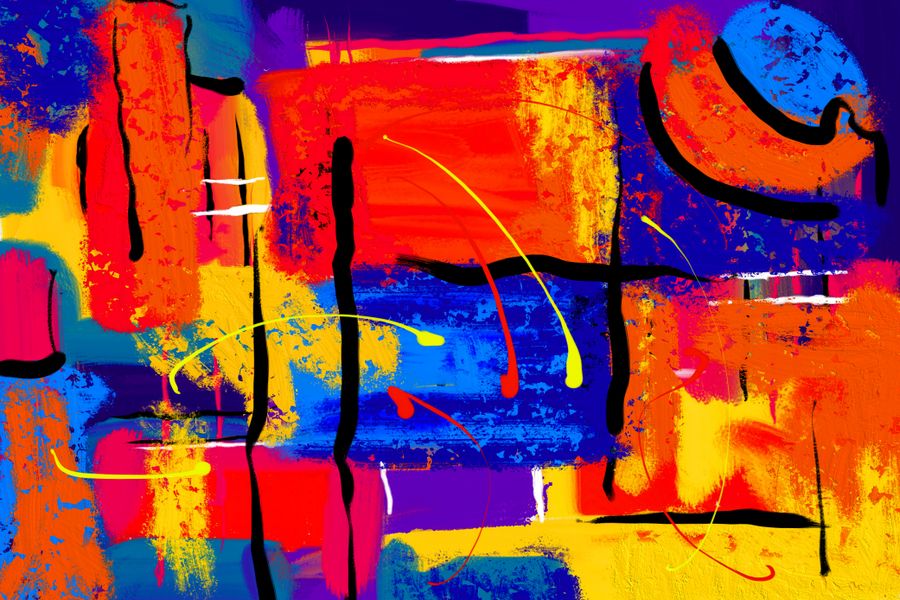 Colorful abstract painting with bold strokes and vivid colors.