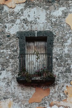 Close-up of an aged stone facade in San Miguel de Allende, featuring rustic charm.