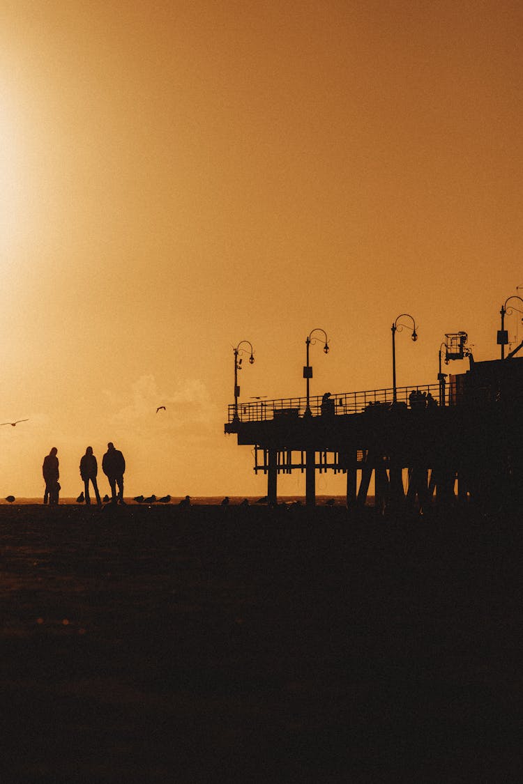 Silhouette Of People And Pier Ad Dawn